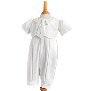 Baby Boys White Christening Romper with Cross Tie - George by Millie Grace